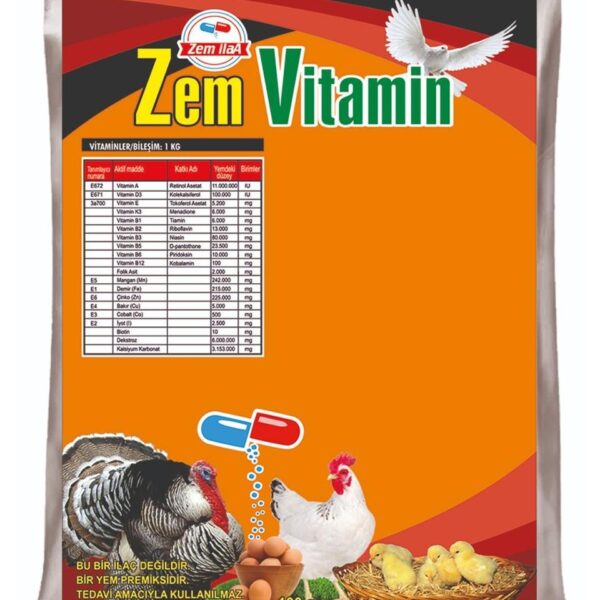 Zem Vitamin Kanatlı Hayvan Piliç Vitamin Takviyesi Karışımı 5kg