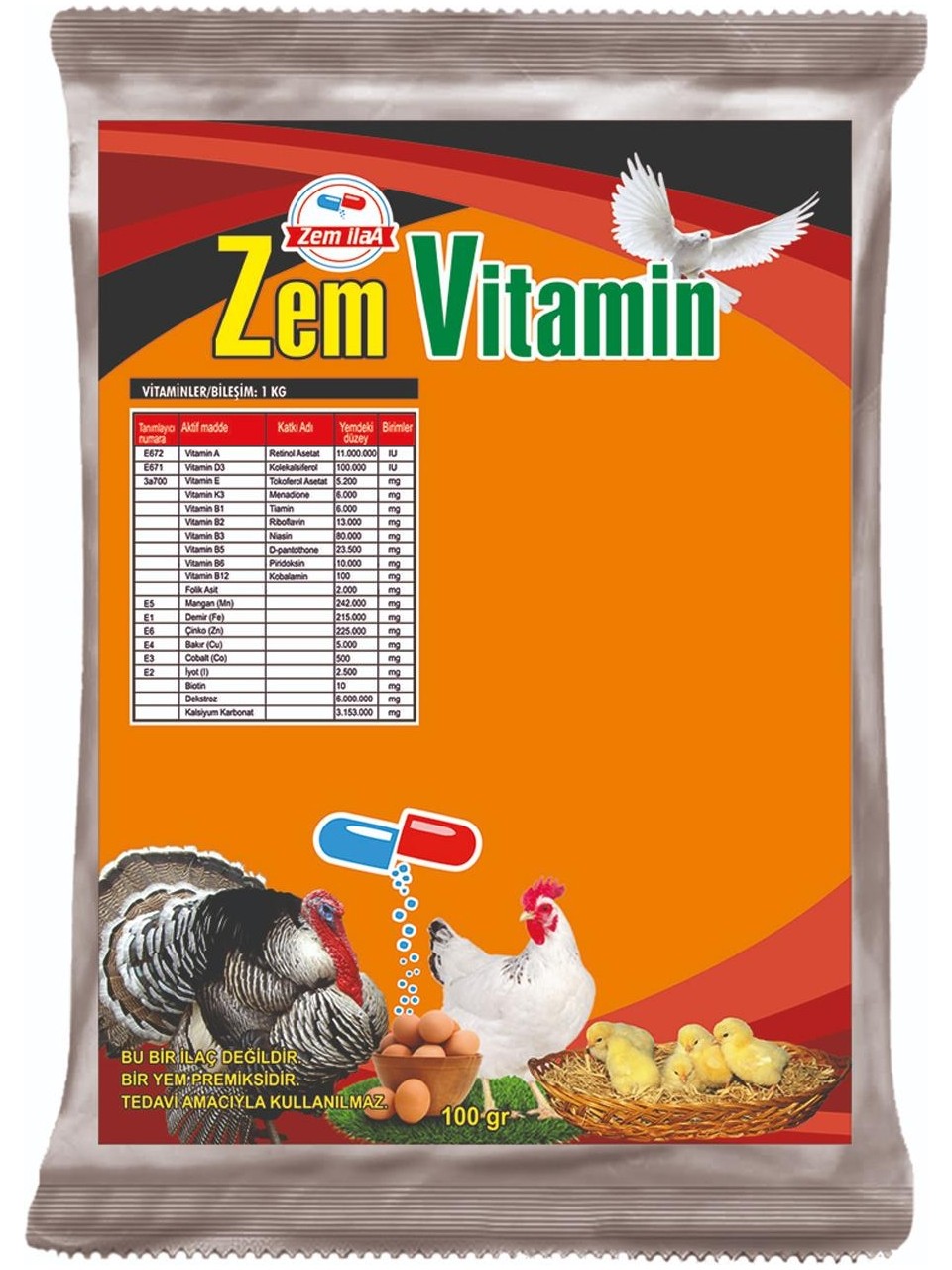 Zem Vitamin Kanatlı Hayvan Piliç Vitamin Takviyesi Karışımı 5kg