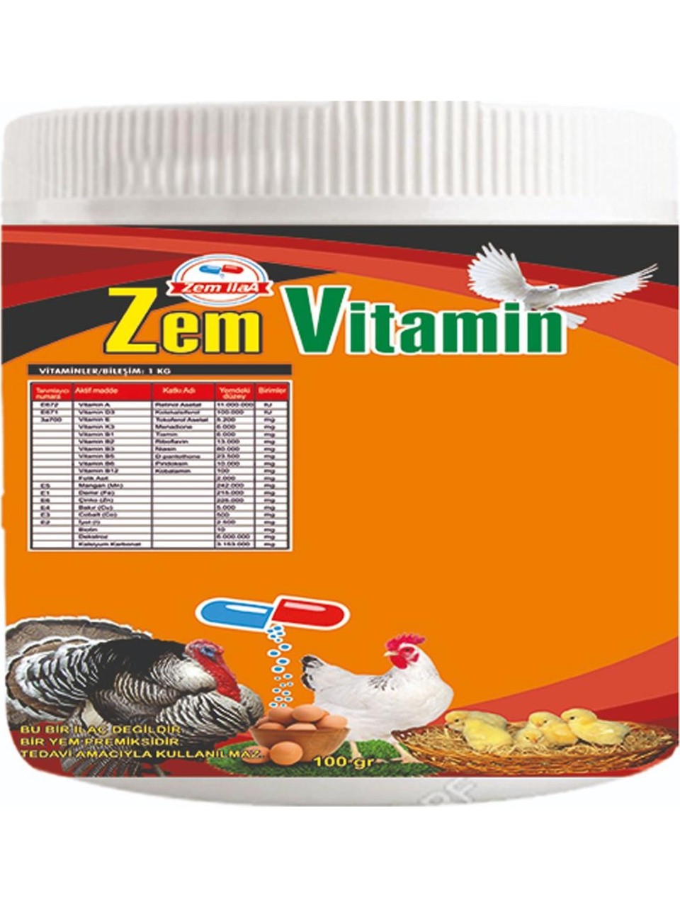 Zem Vitamin Kanatlı Hayvan Piliç Vitamin Takviyesi Karışımı 10 Kg