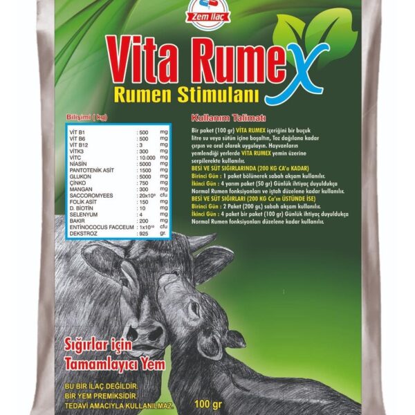 Zem Vita Rumex Büyükbaş Işkembe Dengesi Iştah Açıcı Yem Katkısı 100 gr